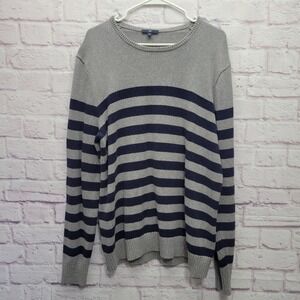 Gap Striped Pullover Sweater Sz XL Navy Gray Slim Fit Cotton Skater Preppy Retro